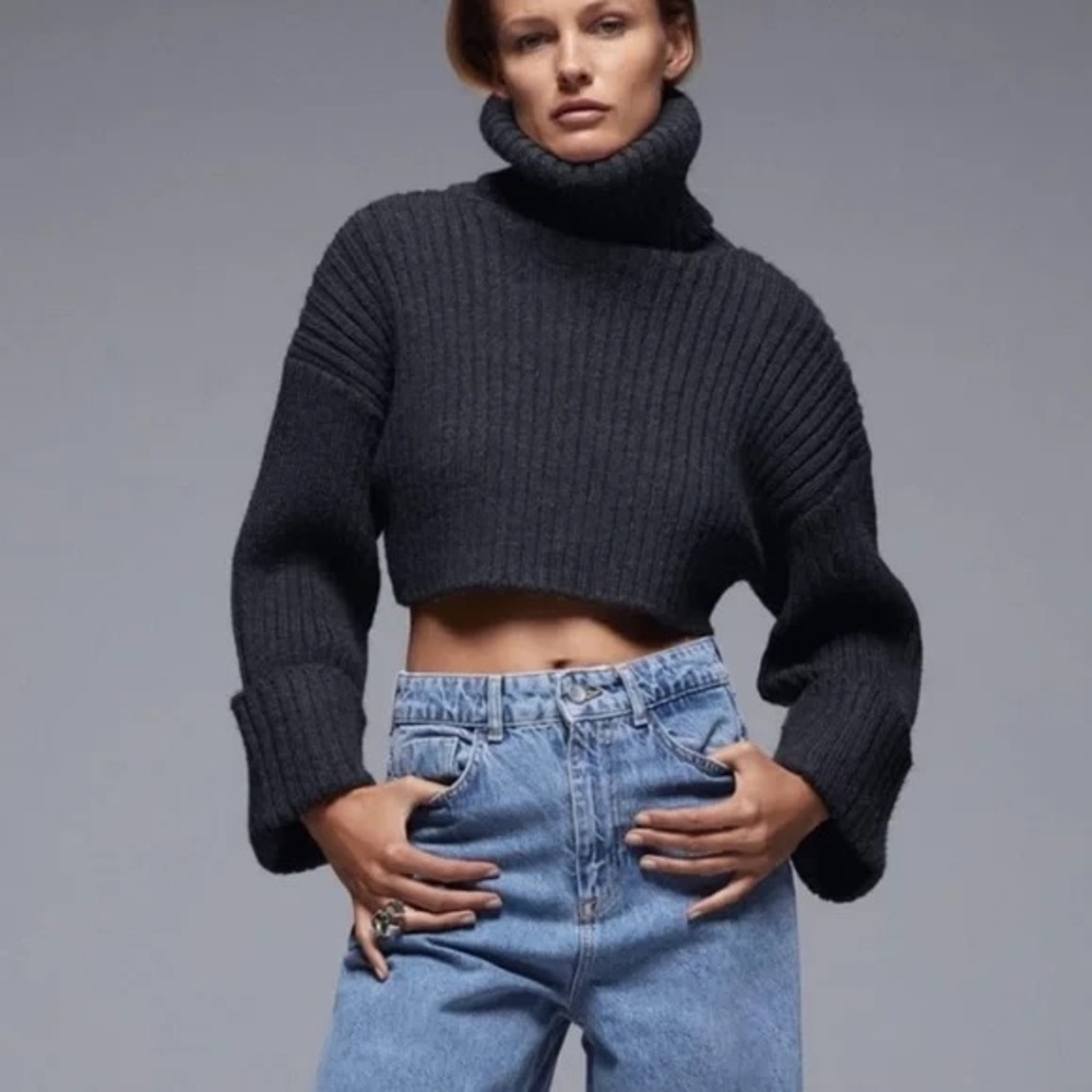 Zara size S cropped cable knit turtleneck sweater